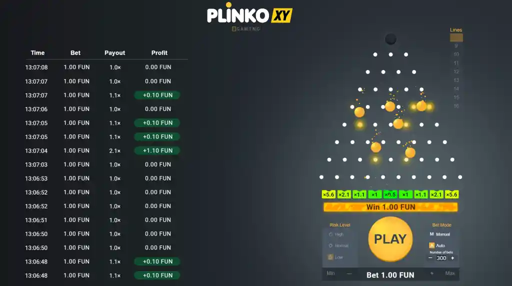 Demonstração do jogo Plinko XY